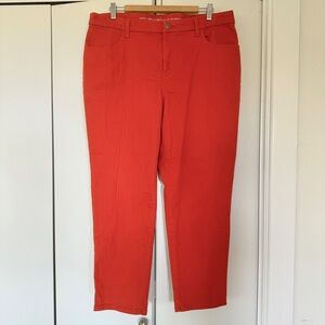 Chico’s Size 16 Perfect Stretch Girlfriend Slim Leg Ankle 3 Jeans in Orange